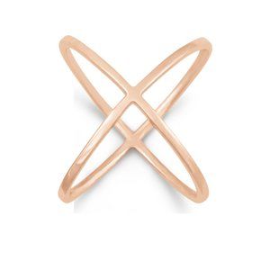 14Kt Rose Gold Plated Silver Cross X Style Ring